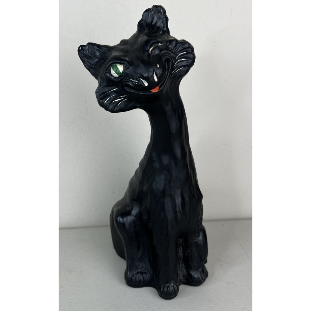 Vintage Tiffin Glass Painted GROTESQUE CAT Figurine Statue Black Satin